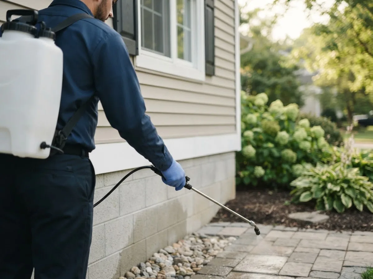 Pest control technician inspecting a home in Croghan, NY